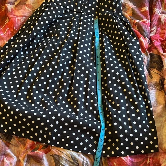 Cute Pinup Rockabilly Black and White Polka Dot A Line Dress with Red Trim - Picture 16 of 16